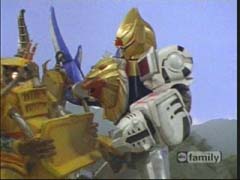 Wild Force Megazord does battle with Bulldozer